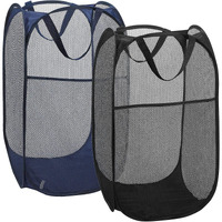 Benjunc 2 Laundry Baskets, Pop-Up Laundry Baskets, Foldable Mesh Laundry Baskets (Each With 2 Reinforced Handles)   , Blue
