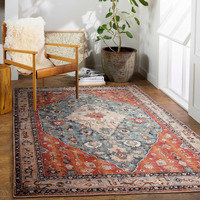 Lahome Boho Tribal Area Rug - 5X7 Large Persian Washable Living Bedroom Rug Distressed Oriental Non-Slip Non-Shedding Print Floor Carpet For Dining Room Home,Rust/Dull Teal