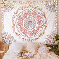 Fly Spray Mandala Tapestry Aesthetic,Boho Tapestry Wall Hanging,Pink Floral Medallion Tapestries,Bohemian Wall Art Hippie Decor For Bedroom Living Room Dorm