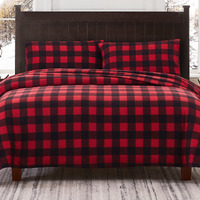Viviland Plush Micro Fleece Buffalo Plaid Red And Black Holiday Queen Bed Sheet Set - Soft Polar Velvet Sheets - Extra Warm Winter Flannel Bed Sheets With Deep Pocket - Christmas Sheet - Queen