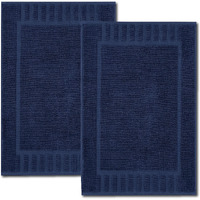 White Classic Luxury Bath Mat Floor Towel Set - Absorbent Cotton Hotel Spa Shower/Bathtub Mats [Not A Bathroom Rug] 22""X34"" | 2 Pack | Navy Blue