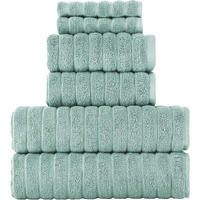 Classic Turkish Towels Luxury 6 Piece Towel Set - 2 Bath Towels, 2 Hand Towels, 2 Washcloths, Jacquard Ribbed, Absorbent, 100% Turkish Cotton (Spa Green)