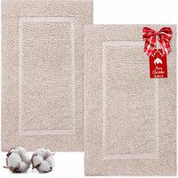 Textilom Luxury 2 Pack Banded Cotton Bath Mats For Bathroom Floor [ Hotel, Spa, Tub, Shower Bath Mat Floor Towel Set ], Machine Washable & Soft & Absorbent & Quick Dry (20''X34'')- Beige