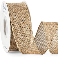Ribbli Burlap Wired Edge Ribbon,1-1/2 Inch X 10 Yard,Natural,Solid For Big Bow,Wreath,Tree, Outdoor Decoration