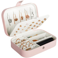 Travel Jewelry Box, Pu Leather Small Jewelry Organizer For Women Girls, Double Layer Portable Mini Travel Case Display Storage Holder Boxes For Stud Earrings, Rings, Necklaces, Bracelets (Black)