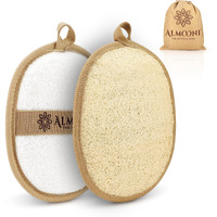 Almooni Premium Exfoliating Loofah Pad Body Scrubber, Made With Natural Egyptian Shower Loofa Sponge That Gets You Clean, Not Just Spreading Soap - 2 Count(1 Pack)