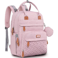 Babbleroo Diaper Bag Backpack, Nappy Changing Bags Multifunction Waterproof Travel Back Pack With Changing Pad & Stroller Straps & Pacifier Case, Unisex And Stylish (Pink)