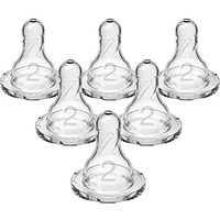 Dr. Browns Natural Flow Level 2 Narrow Baby Bottle Silicone Nipple, Medium Flow, 3M+, 100% Silicone Bottle Nipple, 6 Count