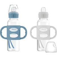 Dr. Brown's Milestones Narrow Sippy Bottle With 100% Silicone Handles, Easy-Grip Bottle With Soft Sippy Spout, 8Oz/250Ml, Bpa Free, Light-Blue & Gray, 2 Pack, 6M+