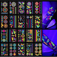 20Sheet Glow In The Dark Temporary Tattoos 160+Styles Aldult Fluorescence Uv Neon Body Face Fake Waterproof Tattoo Stickers For Women Men,Rave Festival Accessory Party Supplies