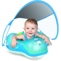 Laycol Baby Swimming Float Inflatable Baby Pool Float Ring Newest With Sun Protection Canopy,Add Tail No Flip Over For Age Of 3-36 Months