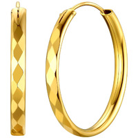 Chicsilver Gold Hoop Earrings For Women 3Mm Wide Diamond Cut Gold Plated Small Hoops Circle Endless Huggie Hoop Earrings Fashion Loop Earrings(30Mm)