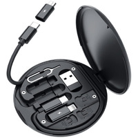 Yesimla Usb Adapter Kit Cable Card,Multi-Type Charging Cable Case Convertor Usb C To Lightning Type C Micro Adapter Data Transfer Contains Card Slot For Traveling, Use As Phone Holder (Black)