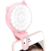 Ourry Selfie Clip On Ring Light, Mini Rechargeable 9 Level Adjustable Brightness Light With 32 Led, 2-8 Hours, Usb Flash Lighting For Iphone/Android Cell Phone Photography,Video, Vlogging - Pink