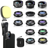 Godefa Phone Camera Lens Kit, 14 In 1 Lenses With Selfie Light For Iphone 14 13 12 11 Xs X Pro Samsung And Other Andriod Smartphone, Universal Clip On Wide Angle+Macro+ Fisheye Camera Lenses
