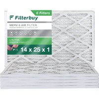Filterbuy 14X25X1 Air Filter Merv 8 Dust Defense (6-Pack), Pleated Hvac Ac Furnace Air Filters Replacement (Actual Size: 13.50 X 24.50 X 0.75 Inches)