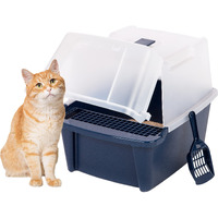 Iris Usa Large Split-Hood Cat Litter Box With Scoop And Grate, Blue
