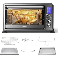 Toshiba Ac25Cew-Bs Large 6-Slice Convection Toaster Oven Countertop, 10-In-One With Toast, Pizza And Rotisserie, 1500W, Black Stainless Steel, Includes 6 Accessories