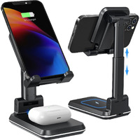 Tiluza Wireless Charger, 2 In 1 Dual Wireless Charging Stand, Adjustable Phone Holder For Desk 10W Qi Fast Charger Compatible With Iphone 13/12/11/Pro/Xs/Max/Xr/X Airpods, Samsung S21/S20/S10/S9/Note