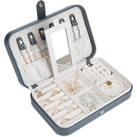 V-Lafuy Travel Jewelry Box For Women Travel Jewelry Box Organizer, 2 Tier Portable Small Jewelry Organizer For Earrings Rings Necklaces Watch Bracelets, Grey B