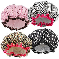 Tcotbe 4 Pieces Shower Cap For Women, Elastic And Reusable, Environmental Protection Hair Bath Caps, Double Waterproof Layers Bathing Hat