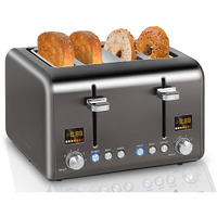 Seedeem Toaster 4 Slice, Stainless Bread Toaster Colorful Lcd Display, 7 Bread Shade Settings, 1.4'' Wide Slots Toaster With Bagel/Defrost/Reheat Functions, Removable Crumb Tray, Dark Metallic, 1800W