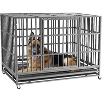 Lemberi 48/38 Inch Heavy Duty Indestructible Dog Crate, Escape Proof Dog Cage Kennel With Lockable Wheels,High Anxiety Double Door Dog Crate,Extra Large Crate Indoor For Large Dog With Removable Tray