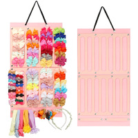 Hair Bows Holder W/ Large Capacity, Hair Clips Storage Hanger W/ 16 Ribbons, Hair Bows Organizer, Baby Hair Accessory Storage Display W/ Sturdy Rope, Wall Hanging For Girl Room, Baby Nursery Decors (Standard Size 13.7X26 Inches, Soft Pink)