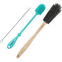 Lemuna Water Bottle Cleaner Brush Set (Silicone Bottle Brush & Wooden Handle Silicone Bottle Brush) With Straw Brush For Narrow Neck Containers, Hydro Flask, Sports Bottle, Glassware