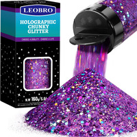 Leobro Purple Glitter, 160G/5.64Oz Glitter, Holographic Chunky Glitter, Craft Glitter For Resin, Metallic Iridescent Chunky Fine Glitter Sequin Flake Bulk, Glitter For Makeup Body, Tumblers Glitter