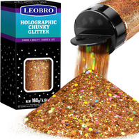 Leobro Ancient Gold Glitter, Holographic Chunky Glitter, 160G/5.64Oz Glitter, Craft Glitter For Resin, Metallic Iridescent Chunky Fine Glitter Sequin Flake Bulk, Nail Glitter For Makeup Body, Tumblers