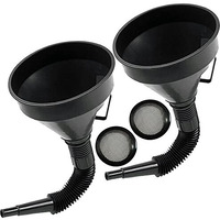 Flex Funnel - Wide Mouth Flexible Funnel With Handle, Multi-Functional Large Plastic Automotive Funnels For Cars And Motorcycles, Engine Oil, Liquid, Diesel, Kerosene,Gasoline (2Pcs * 5.2"" Black)