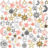 160 Pcs Bracelet Charms, Mixed Antique Sun Star Moon Charm Pendant Plated Celestial Charm For Jewelry Making (Silver, Gold, Pink)