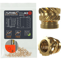 Ruthex M3 Threaded Inserts Voron - 100 Pieces Rx-M3X5X4 Brass Heat Set Insert For Plastic Parts - Metric Knurled Nuts - Insert By Heat Into 3D Printing Components