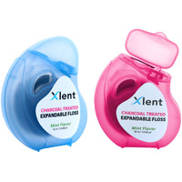 Expandable Floss Treated With Activated Charcoal With Xylitol And Natural Plant Based Wax Fresh Mint Flavor  50 Meter X 2