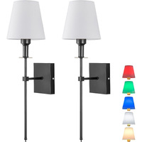 Wall Light Battery Operated Sconce Set Of 2,Not Hardwired Fixture,Battery Powered Wall Sconce With Remote Dimmable Light Bulb,Easy To Install Not Wires,For Bedroom, Lounge, Farmhouse ( Color : Black )