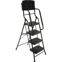 Wiberwi 4 Step Ladder With Handrails 500 Lb Capacity Step Stool Folding Portable Ladders For Home Kitchen Steel Frame With Non-Slip Wide Pedal Stepladder With Attachable Tool Bag Black