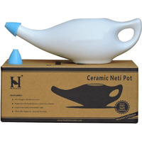 Ceramic Neti Pot Premium Handcrafted, Nose Cleaner For Sinus Dishwasher Safe With 2 Silicone Nozzle Tip, 225 Ml Capacity, White Color