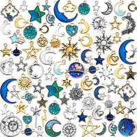 160 Pcs Bracelet Charms, Mixed Antique Sun Star Moon Charm Pendant Plated Celestial Charm For Jewelry Making (Silver, Gold, Blue)