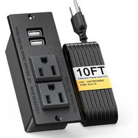 Kungfuking Recessed Power Strip Conference Recessed Outlet Desktop Power Grommet Furniture Flush Mount Desk Outlet Power Socket 2-Socket & 2-Usb Ports 10 Ft Extension Power Cord, Etl Listed