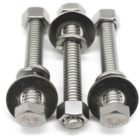 (5 Sets) 3/8-16X3"" Stainless Steel Hex Head Screws Bolts, Nuts, Flat & Lock Washers, 18-8 (304) S/S, Fully Threaded By Bolt Fullerkreg