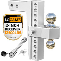 Locame Adjustable Trailer Hitch, Fits 2-Inch Receiver Only, 10-Inch Drop/Rise Aluminum Drop Hitch, 12,500 Lbs Gtw-Tow Hitch For Heavy Duty Truck With Double Stainless Steel Locks, Silver, Lc0005