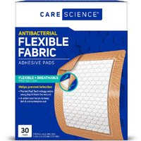 Care Science Fabric Adhesive Pad Bandages, 3X4 Inches Extra Large Flexible Non-Stick Strip, Helps Prevent Infection, Breathable Protection, For First Aid & Wound Care, 30 Count