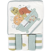 Baby Hooded Towel And Washcloth Set For Infants, Boys And Girls 6-12 Months (Drippy Dinos)