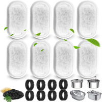 Cat Water Fountain Filters For 108/3.2L& 67Oz/2L Stainless Steel Pet Water Dispenser Fountain Filter Replacement With 8 Sponges (8 Filters&8 Sponges)