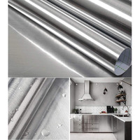 17.7''X197'' Silver Wallpaper Stainless Steel Contact Paper Metallic Silver Peel And Stick Waterproof Removable Wallpaper For Kitchen Cabinet Appliances Countertop Dishwasher Refrigerator Stove