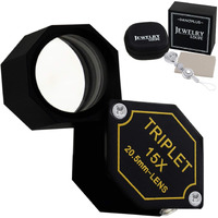 15X Magnifier Jewelry Loupe 20.5Mm Triplet Lens Optical Glass Pocket Gem Magnifying Tool For Jeweler, Stamp Philatelist, Coin Numismatic, Achromatic Black Hexagonal Design Kit Set
