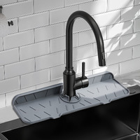 Meiliweser Silicone Sink Splash Guard Gen 2 - Slope Upgraded Faucet Mat - 15"" X 5.5"" - Sink Gadgets-Splash Guard Behind Faucet Water Drip Catcher Mat For Kitchen, Bathroom, Sink Sponge Holder(Gray)