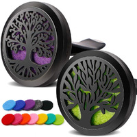 Royaroma 2Pcs Tree Of Life Car Diffuser Aromatherapy Essential Oil Black Stainless Steel Locket With Vent Clip 12 Felt Pads
