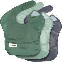Tiny Twinkle Mess-Proof Baby Bib - Waterproof Bib For Baby Boy Or Girl - Machine Washable - Adjustable Closure - Pvc, Bpa, & Phthalate Free - Great For Travel - Baby Food Bibs (3 Pack, Olive. Slate)